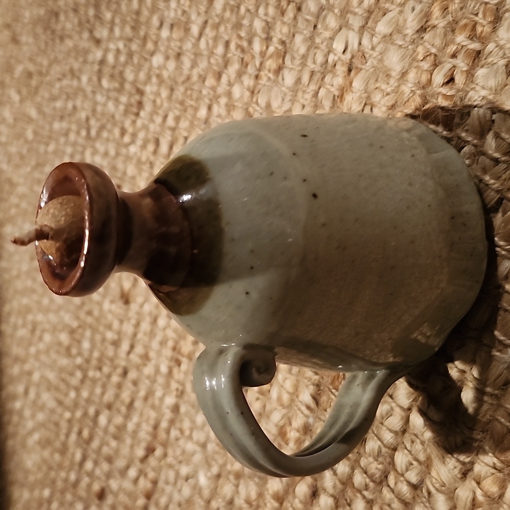 Handcrafted Pottery Oil Jug with Handle - Brown and Gray